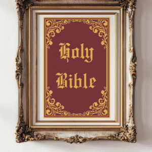 Framed decorative Holy Bible cover cross stitch